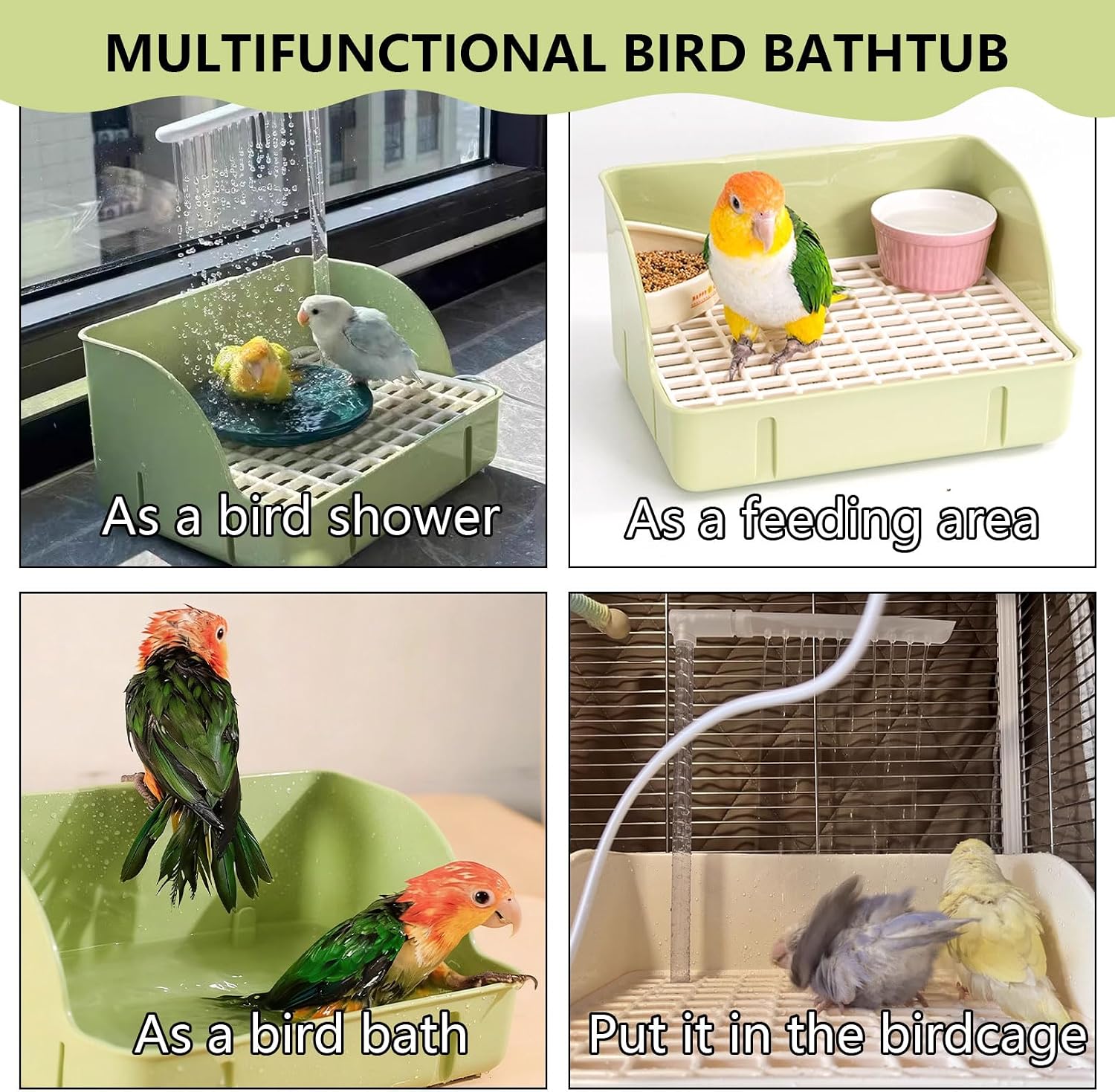 Automatic Parakeet Bird Bath with Pump,Parrot Shower Bathtub (Green) | Circulating Water System Large Bird Fountain Bath Bathing Tub for Budgie Cockatiel Lovebird Conure