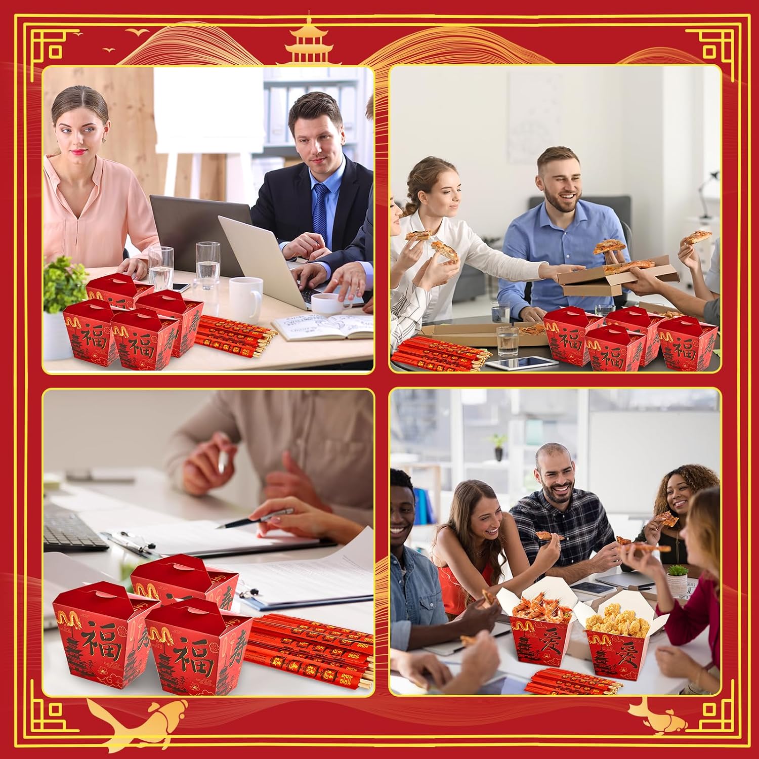 gisgfim 25 Sets Hibachi Party Supplies 16 oz Chinese Take Out Boxes with Chopsticks Disposable Paper Chinese Food Boxes Takeout Containers for Asian Hibachi Japanese New Year Party Decorations