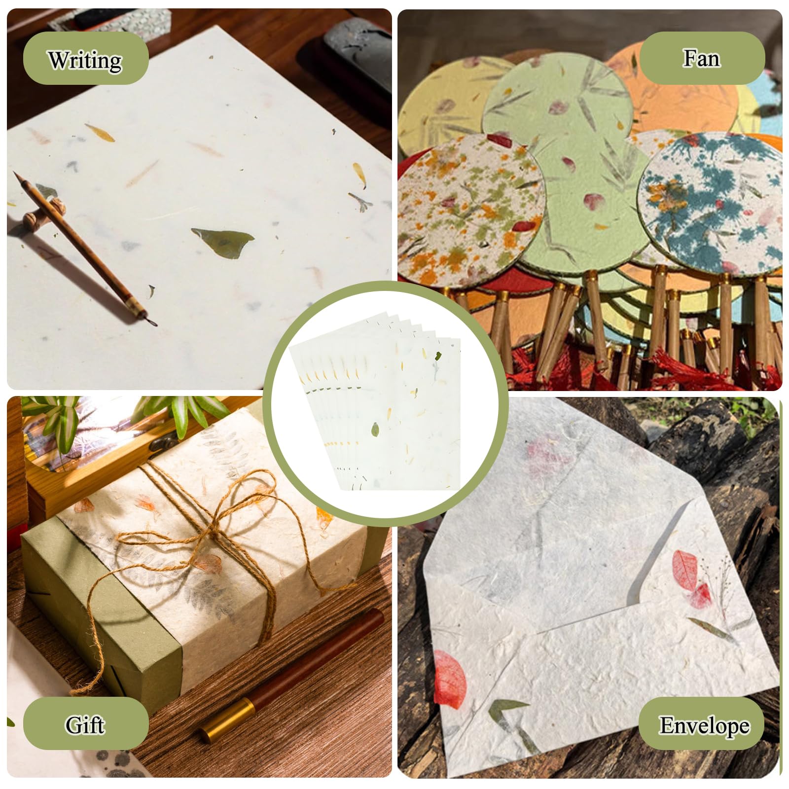 100 fogli di carta di gelso formato A4, carta di riso fatta a mano, per decoupage, carta di riso, formato A4, foglie visibili, per fai da te, scrittura, pittura, confezioni regalo