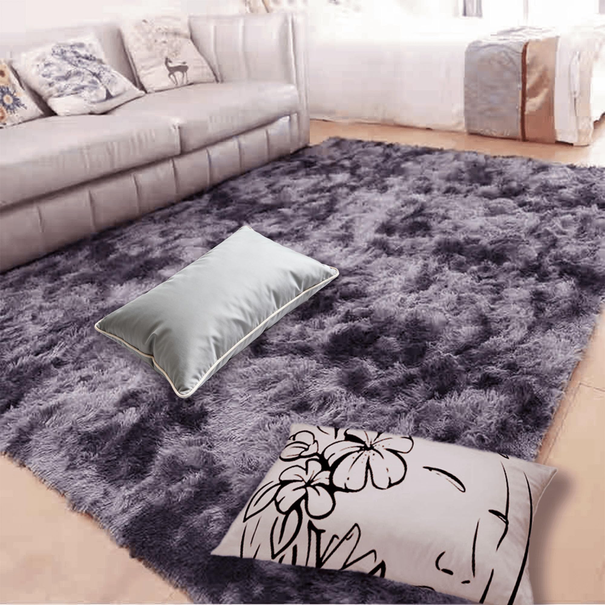 Tapis Shaggy Moelleux Lavable en Machine - Tapis de Salon 210 x 270 cm Confort Absolu Gris Foncé