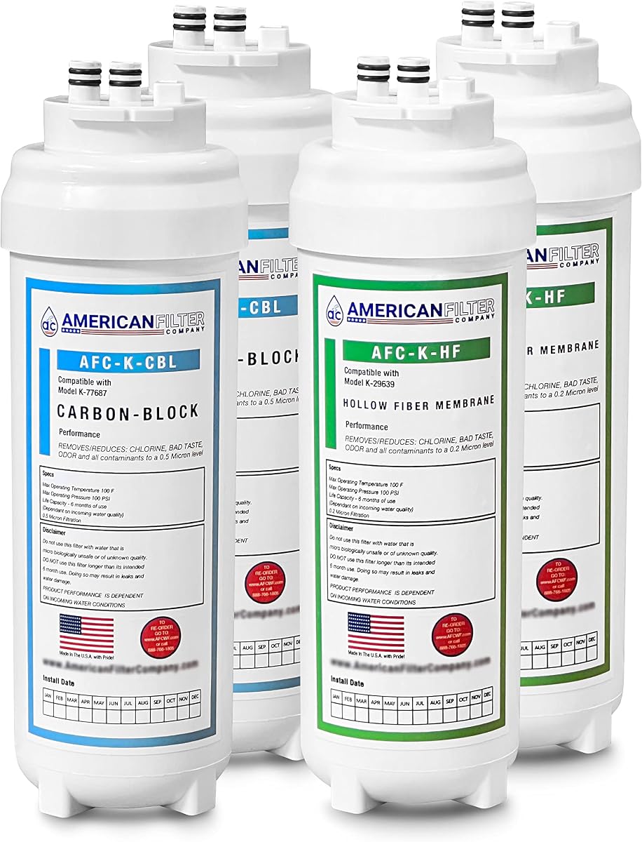 American Filter Company® Model # AFC-K-HFCB-SET Aquifer+ Water Filters, Compatible with Kohler K-29639, K-77687, K-29638, K-29651, K-77687-NA 4Pk - AFC-K-HFCB-SET-1Y