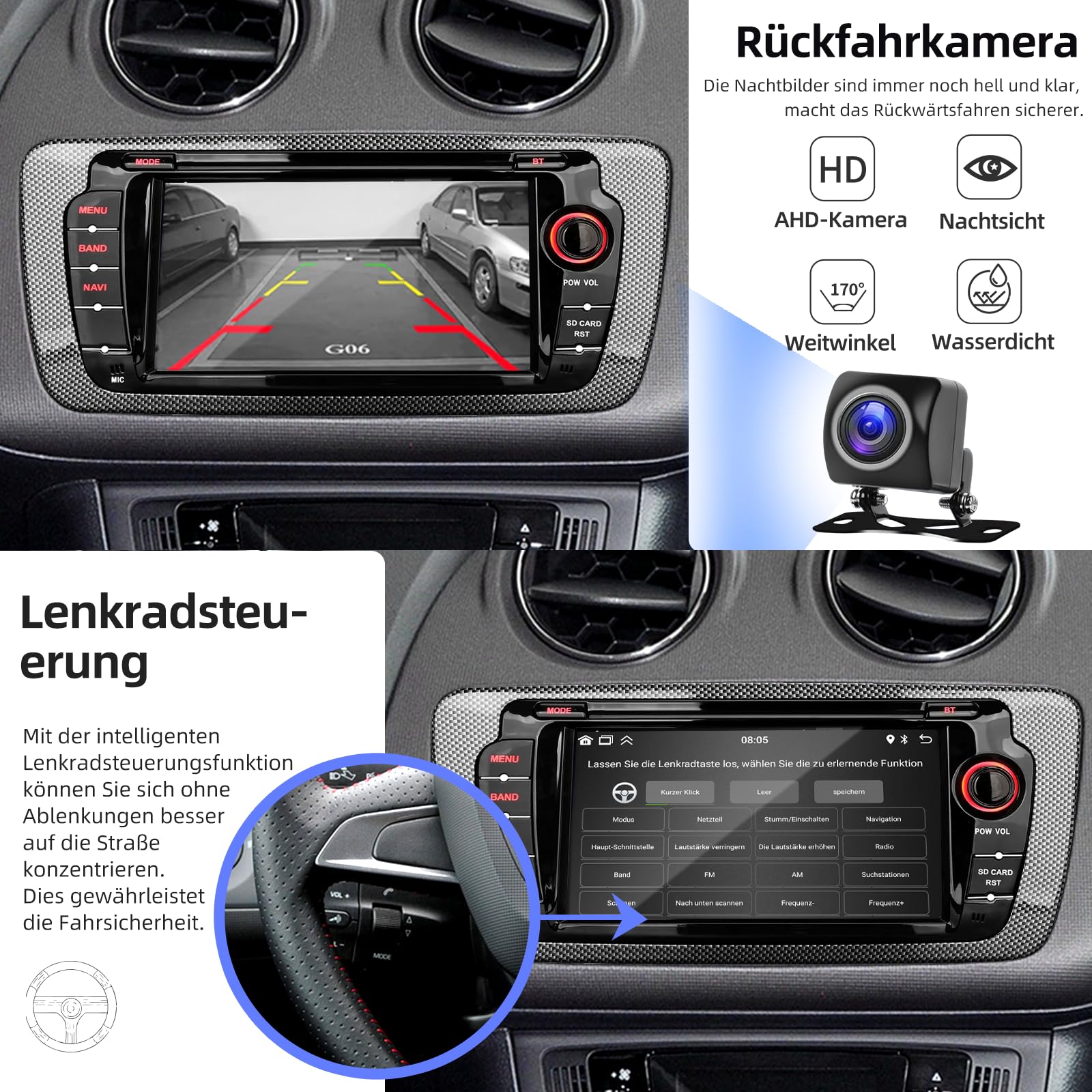 Autoradio für Seat Ibiza IV 6J 2009-2013 Seat Ibiza Autoradio Upgrade 7 Zoll Touchscreen Radio mit Wireless Carplay Android Auto Wireless EQ BT GPS Spiegel FM RDS USB Rückfahrkamera (2+64G)