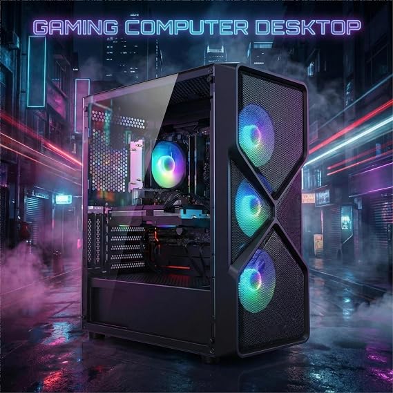 STGsivir Gaming PC, Ryzen 5 3400G, RTX 3050 6G, 16G DDR4 RAM, 1T SSD | Gaming Computer Desktop for Streaming,Video Editing,Homework, up to 4.2GHz, WiFi 6, BT 5.0, 4K,HDMI,DP, Win11 Pro, ARGB Case