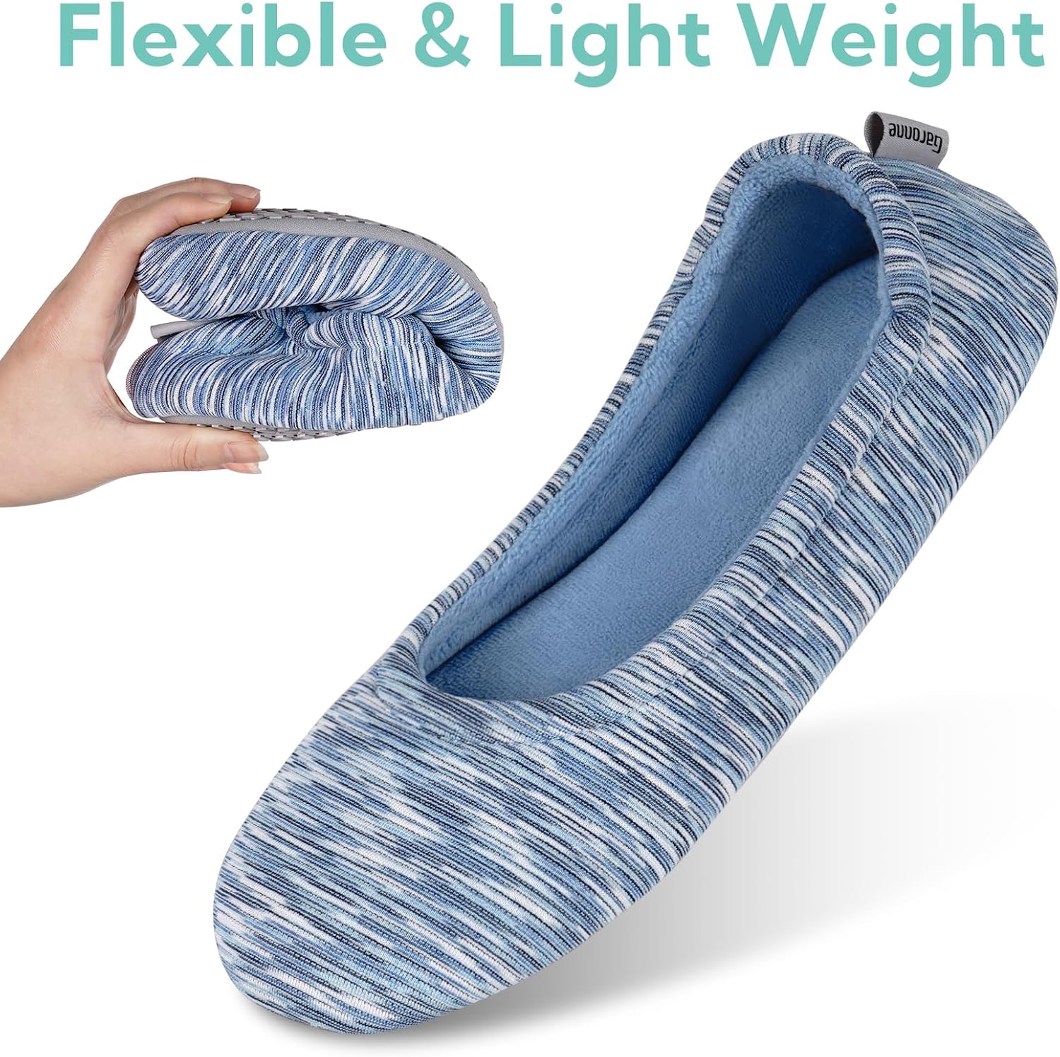 Garonne Women's Ballerina Slippers with Memory Foam and Rubber Sole, Ladies' Non-Slip House Shoes for Bedroom Indoor - Image 3