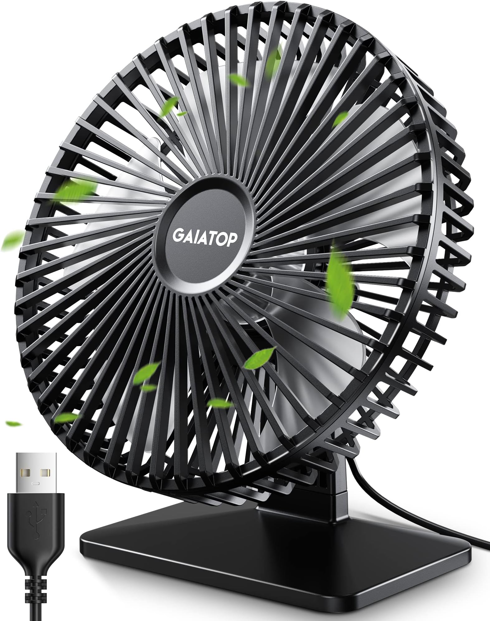 Gaiatop USB Desk Fan, 6.5 Inch Ultra-quiet, 90ยฐ Adjustment for Better Cooling, 3 Speeds Portable Mini Powerful Desktop Table Fan, Small Personal Cooling Fan for Home Office (Transparent)
