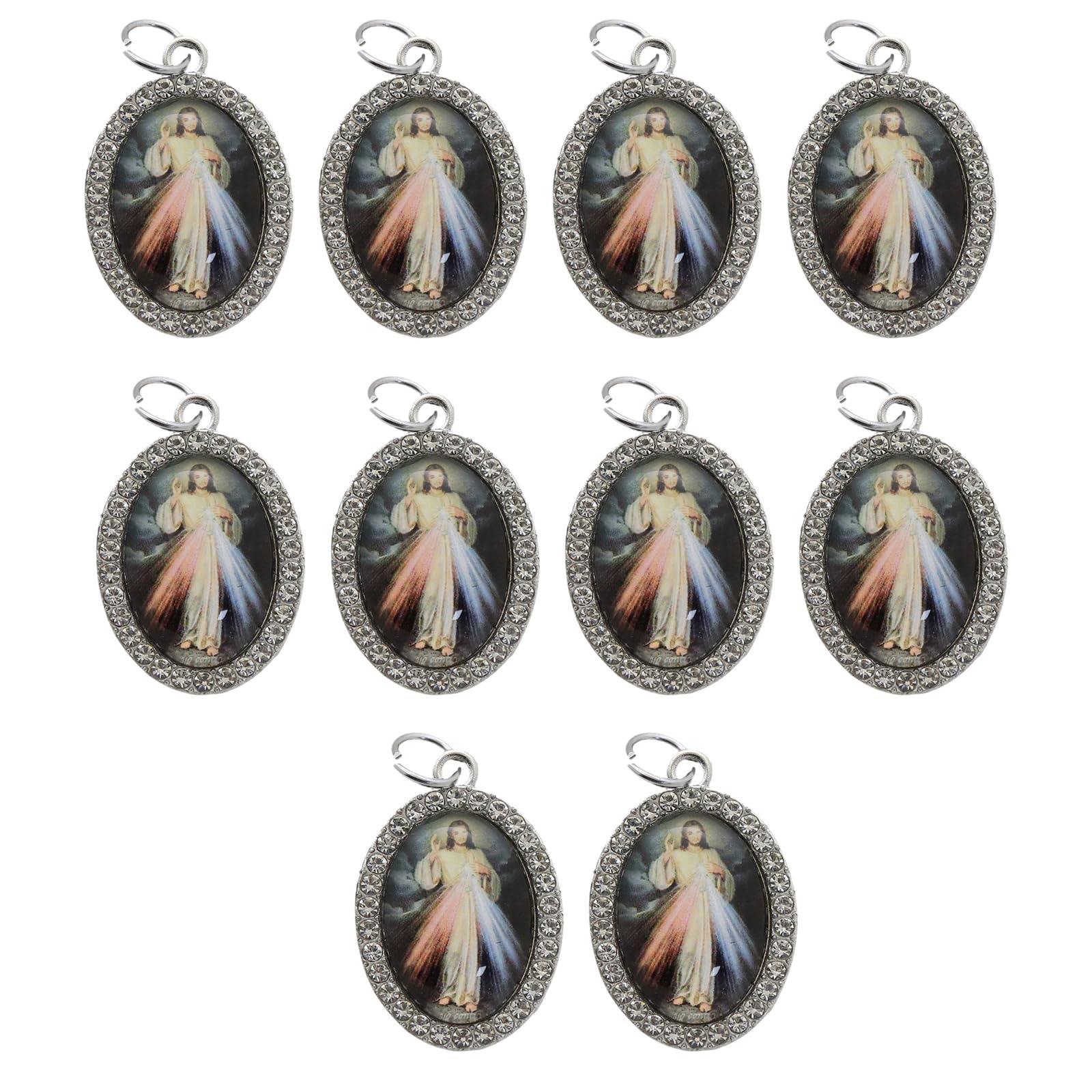 Tsophreniq 10Pcs Metal Rhinestones Religious Figure Oval Pendant Charm for Necklaces Keychains Bracelets Jewelry Making Pendant Charm
