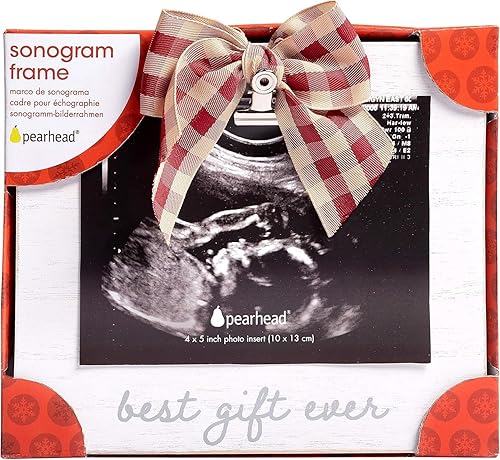Miniatura 7 de Pearhead Marco de fotos de ecograma navideño con texto en inglés "Best Gift Ever", decoración rústica para el hogar, marco de anuncio de bebé