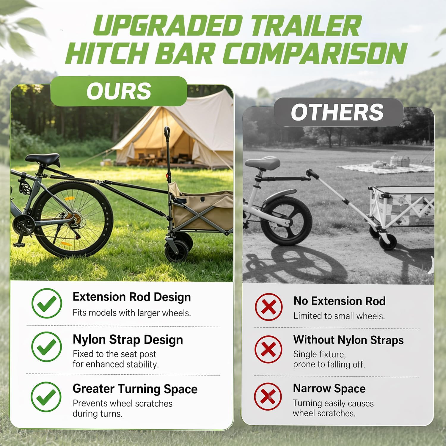 Bike Trailer Hitch Connector, Universal Tow Bar for Bikes & E-Bikes