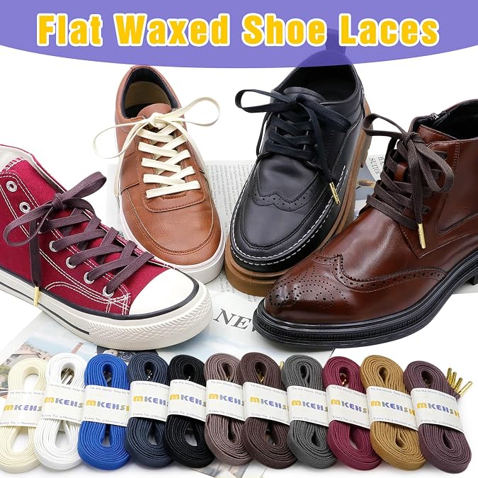 Flat Waxed Boot Shoelaces: Wax Cotton Shoe Laces with Metal Tips