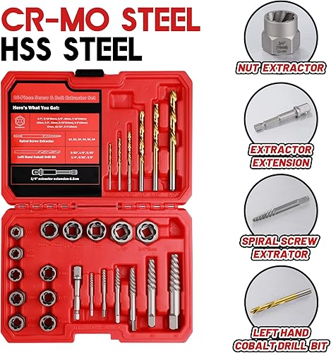 Vista 32 de Juego de 15 extractores de pernos, juego de extractor de pernos de 3/8 pulgadas, juego de extractor de tuercas extractoras de pernos pelados