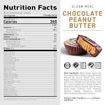 Kaged Clean Meal Powder | Chocolate Peanut Butter | Meal Replacement Shake | Whey Protein Isolate | Clean Carbs, MCT Oil Fats, Organic Vitamins and Minerals | Supplements for Men & Women | 20 Servings