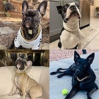 Vista 5 de Collares de perro de acero inoxidable plateado dorado con cierre de seguridad, collar de entrenamiento de eslabones cubanos de 18K, collar de perro
