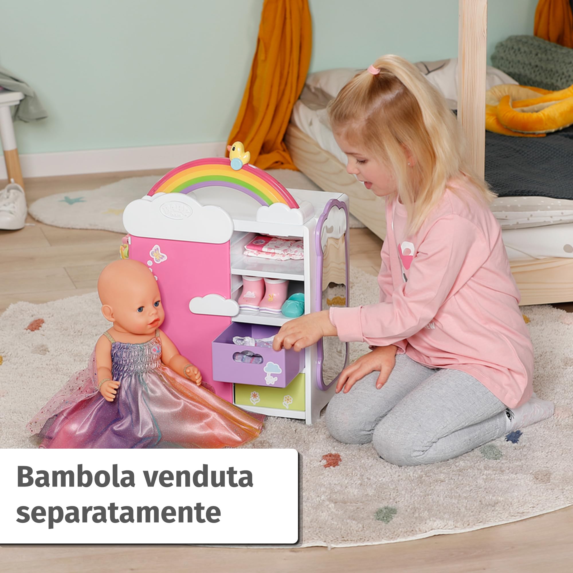BABY born Armadio arcobaleno con luci e suoni | Luci e suoni, ripiani per scarpe, grucce e adesivi