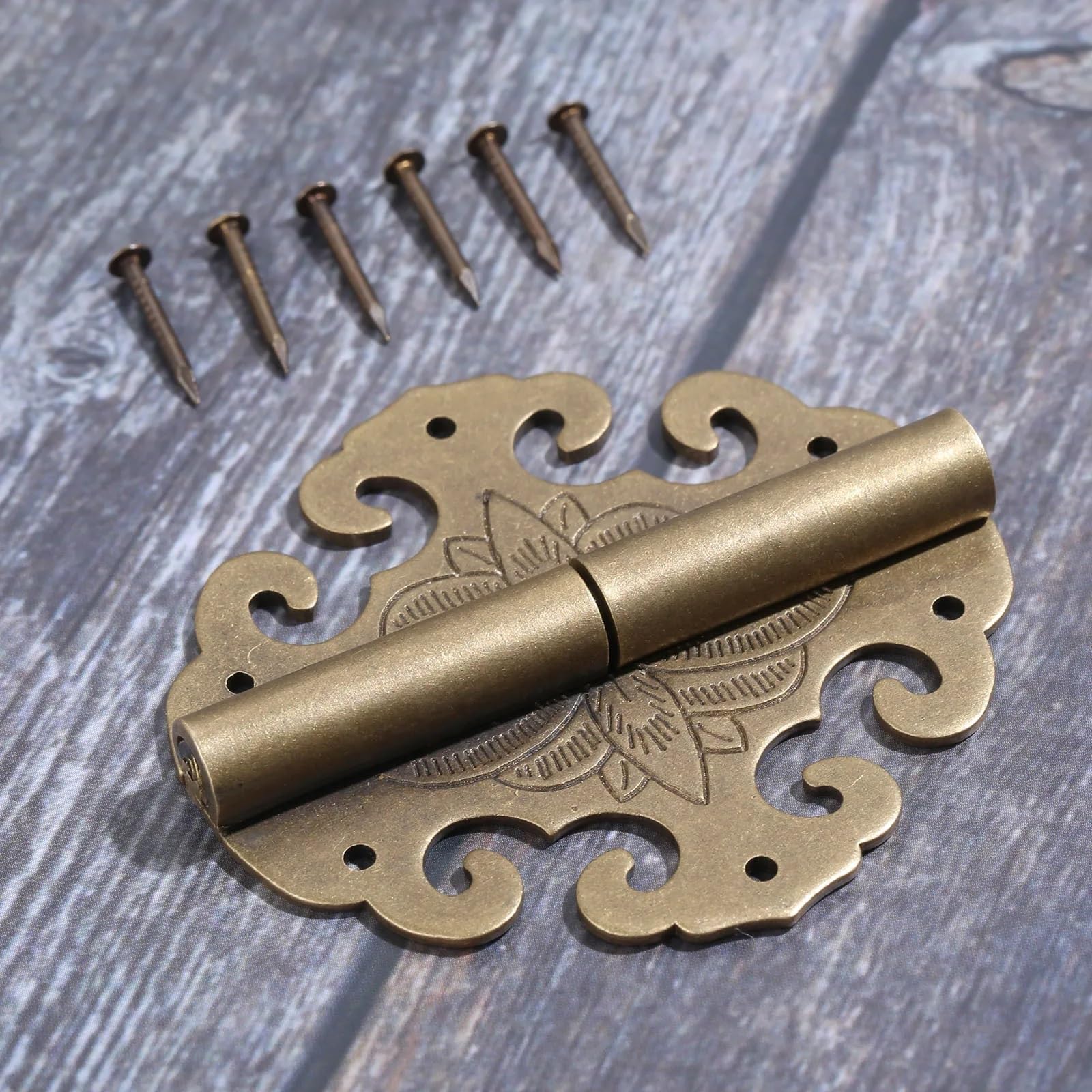 Scharniere aus Messing, Fledermaus-Blume, Dekoration, Wolkenscharniere, Holz, Geschenk-Schmuckschatulle, Scharnierbeschläge für Möbel-Hardware, 6 Stück, Schrauben, 60 x 55 mm (rechtes Messing