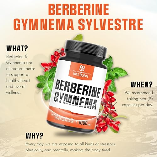 Miniatura 5 de Suplemento de berberina de 1000 mg con hoja orgánica de Gymnema Sylvestre - 60 cápsulas con extracto de alta concentración - Apoyo para el sistema