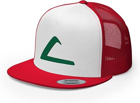 Ash Ketchum Embroidered Cosplay Hat Flat Bill Mesh Cap