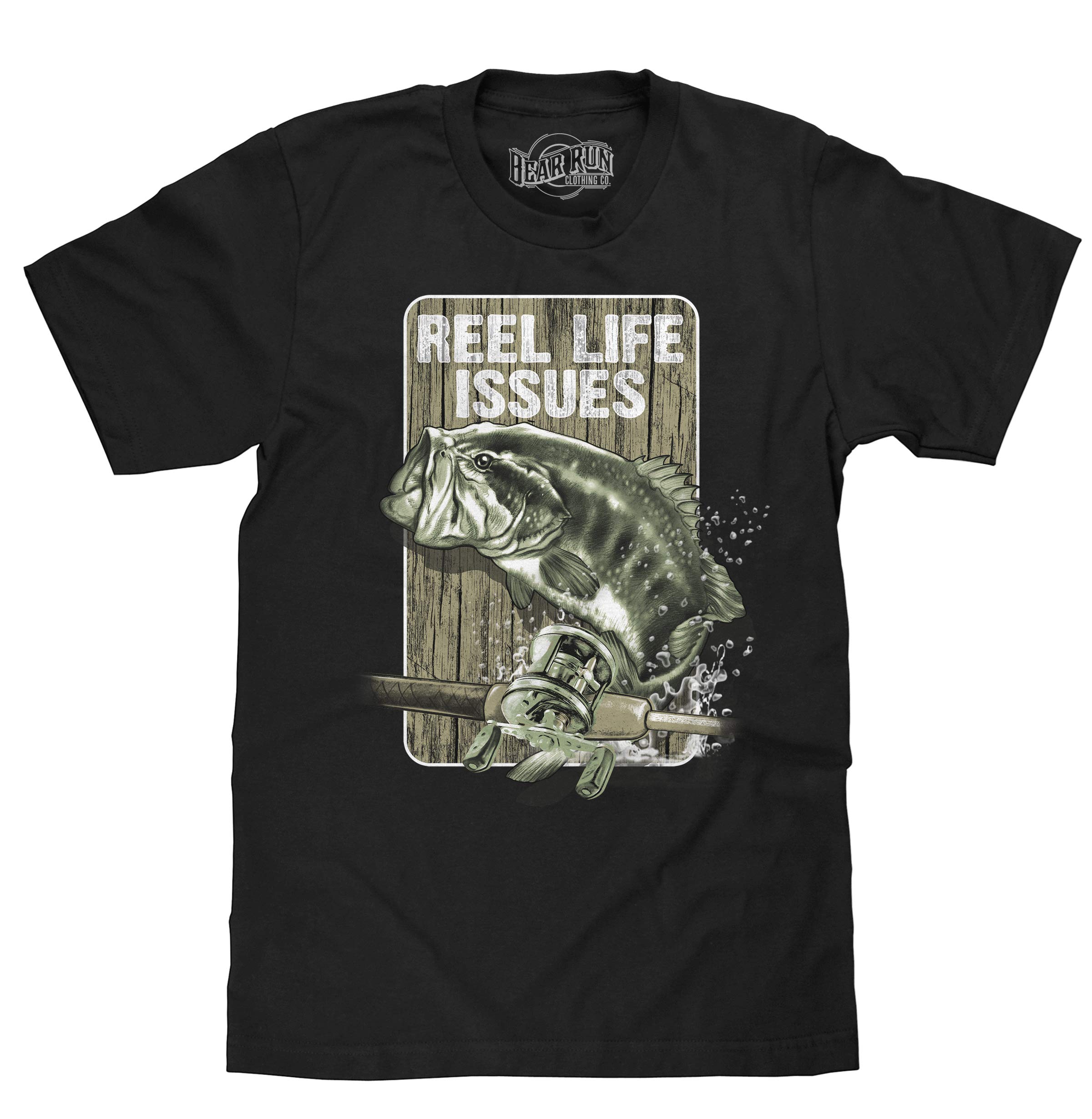 BEAR RUN Men's Reel Life Issues Funny Bass Fishing Heavyweight T-Shirt