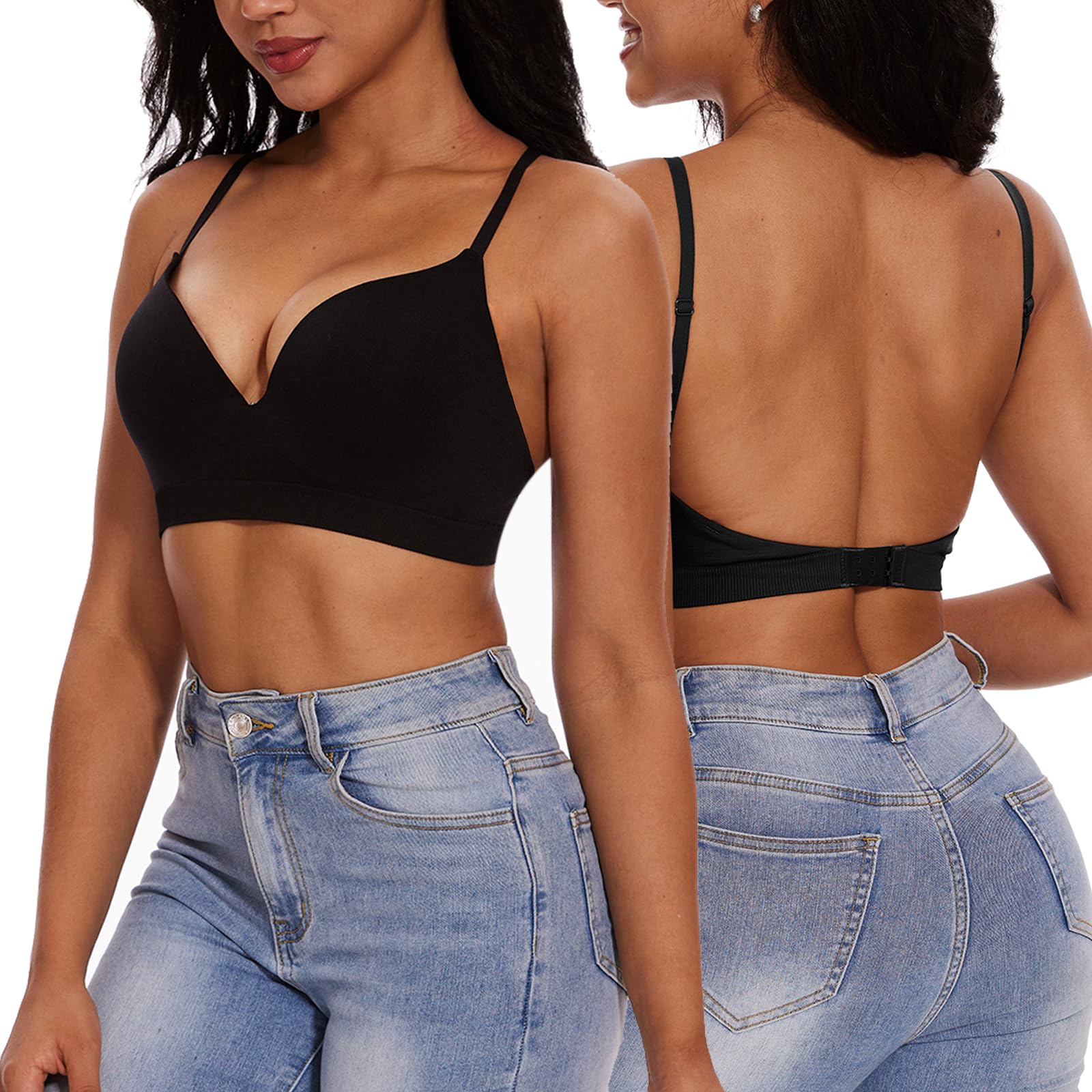 Push Up Bra for Women - Full Coverage Deep V Plunge Bra with Convertible Straps and Low Back