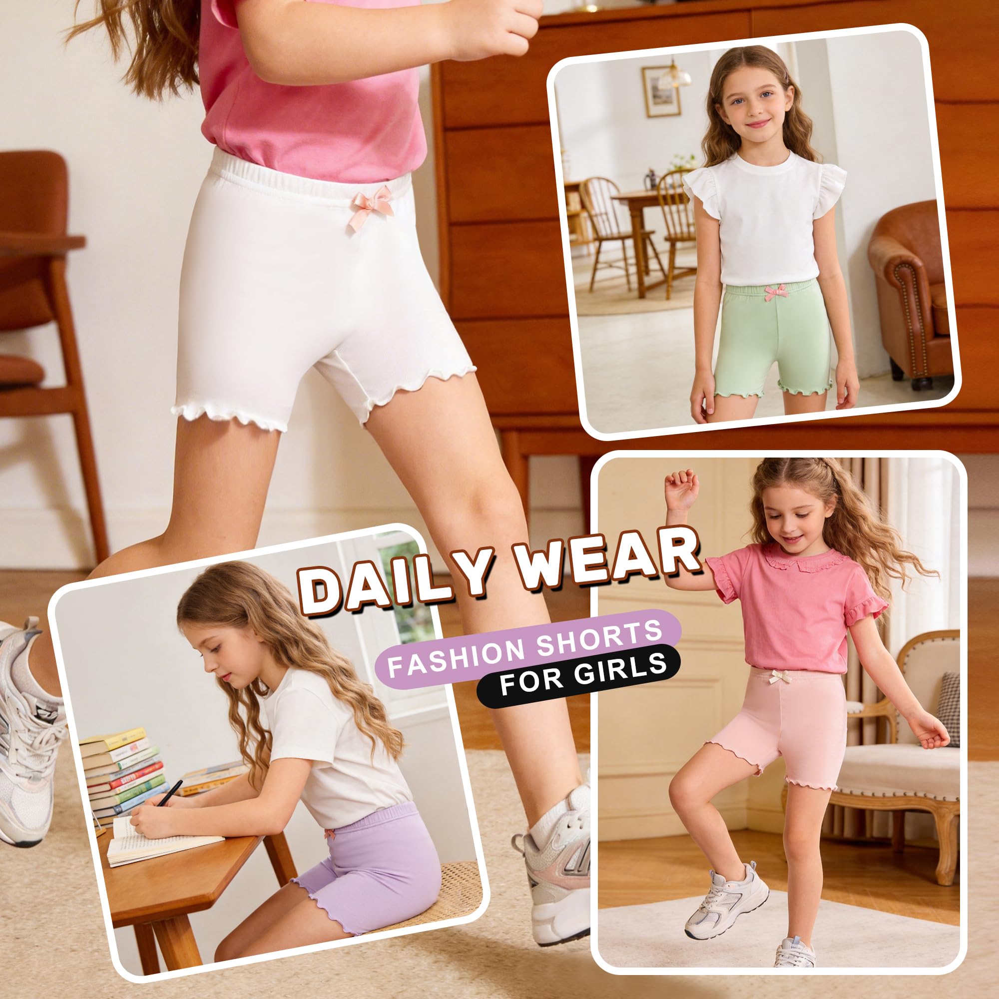 Chicduo Confezione da 8 pantaloncini da bici per ragazze Cartwheel Pantaloncini traspiranti da danza sotto il vestito pantaloncini per bambini