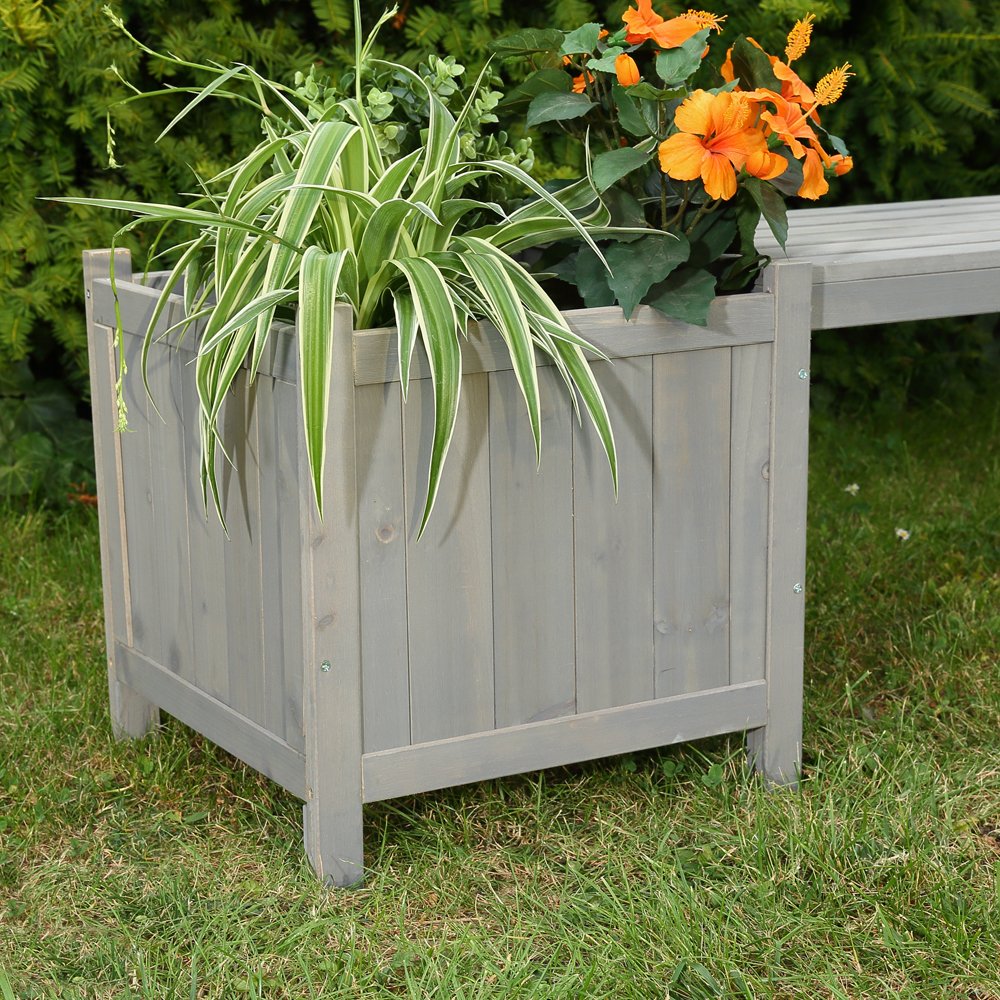 Melko Gartenbank Holzbank mit Blumenkasten 180 cm 2-Sitzer Parkbank Grau | wetterfest imprägniert, 2 Pflanzkästen für Blumen, bequeme breite Sitzlatten, für Terrasse und Balkon, inkl. Montagematerial