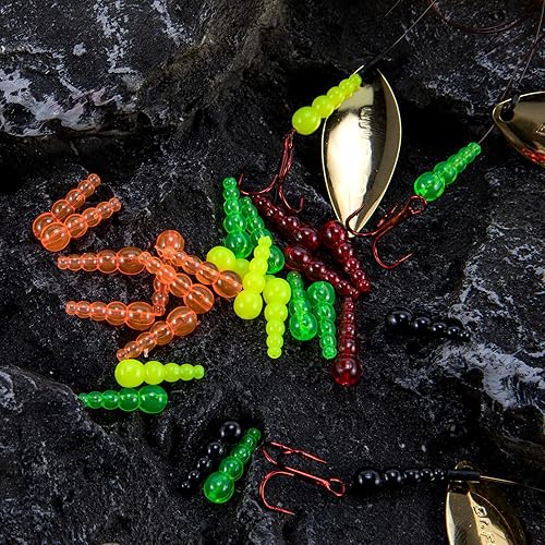 Miniatura 7 de Alwonder Juego de cuentas de pesca apiladas, 100 unidades250 piezas de cuentas de pesca, señuelos de aparejos, trucha lucioperca, almizcle, spinner,