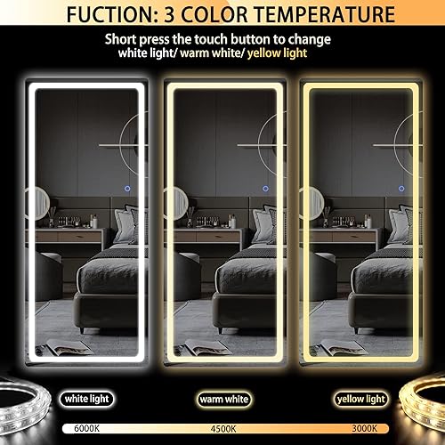 Miniatura 2 de Hasipu Espejo de longitud completa con luces, 61 x 22 pulgadas, espejo LED iluminado de pie de pie de longitud completa, espejo de cuerpo completo