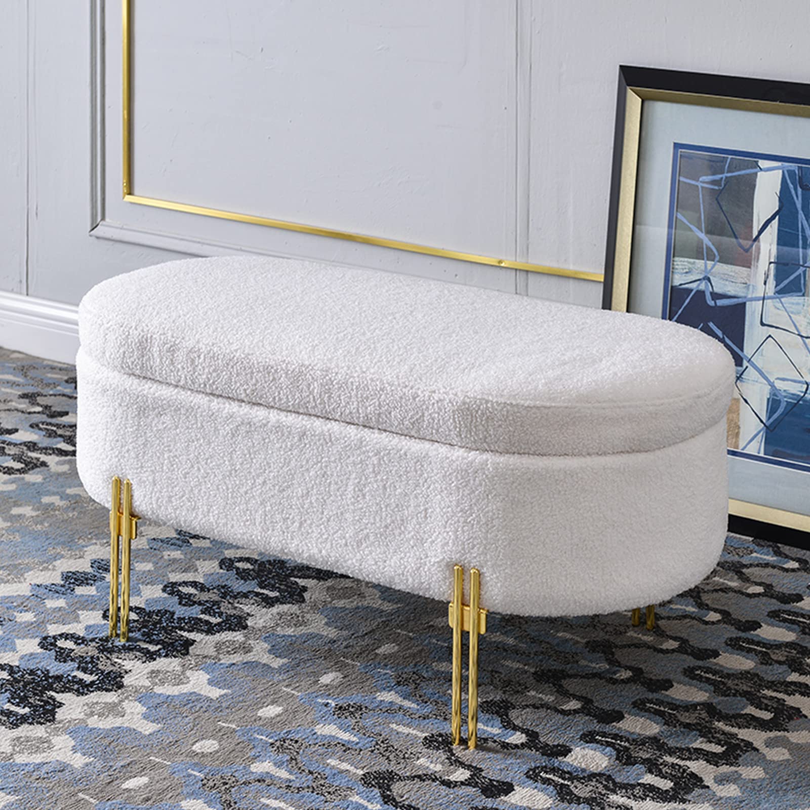 Ottoman moderne doré 60x40x42 cm avec pieds en métal chic pour votre salon