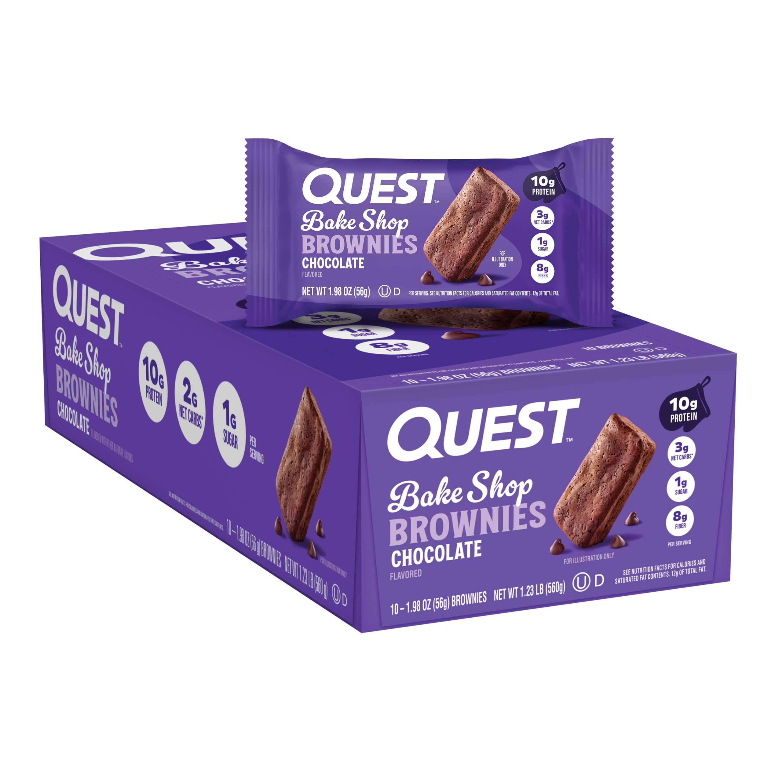Quest Nutrition Bake Shop Chocolate Brownies, 10g Protein, 10 Count | 10g Protein, 3g Net Carbs, 1g Sugar, Protein Snack, Hig