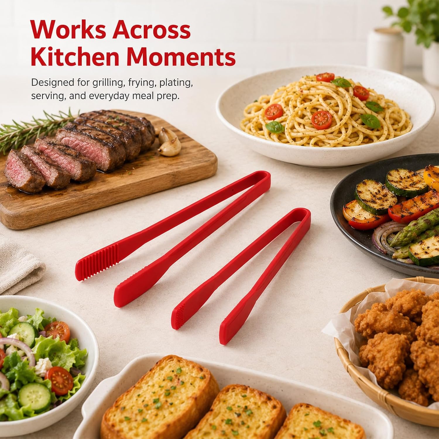 2 PCS Silicone Tongs for Cooking, 11 In Stainless Steel Kitchen Tongs with Silicone Tips, Heat Resistant Lightweight Non-Scratch for Flipping Fish, Steak, Toast & Bread, Dishwasher Safe