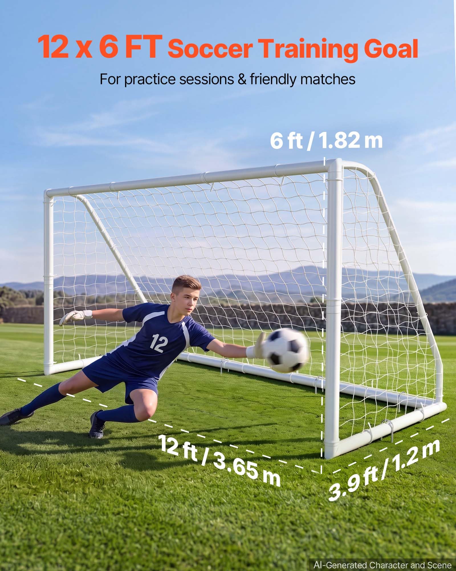 VEVOR Porta da calcio 30,5 x 15,2 cm, 30,5 x 1,8 cm, 2,4 x 1,8 m, porta da calcio in PVC per cortile, portatile, resistente alle intemperie, bersaglio cono, per adolescenti, bambini e adulti