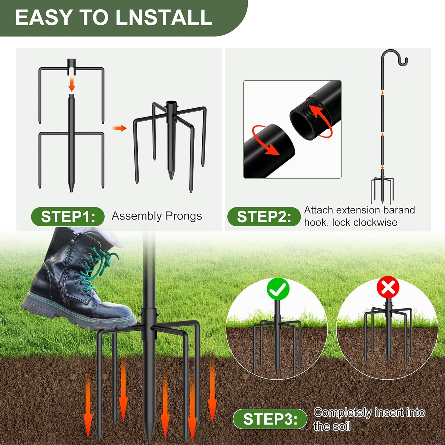 Shepards Hooks for Outdoor, 2PCS 60 Inch Bird Feeder Pole with 5 Prongs Plant Stand Adjustable Tall Heavy Duty for Hanging Plant Baskets, Solar Light, Wedding Decor, Lantern