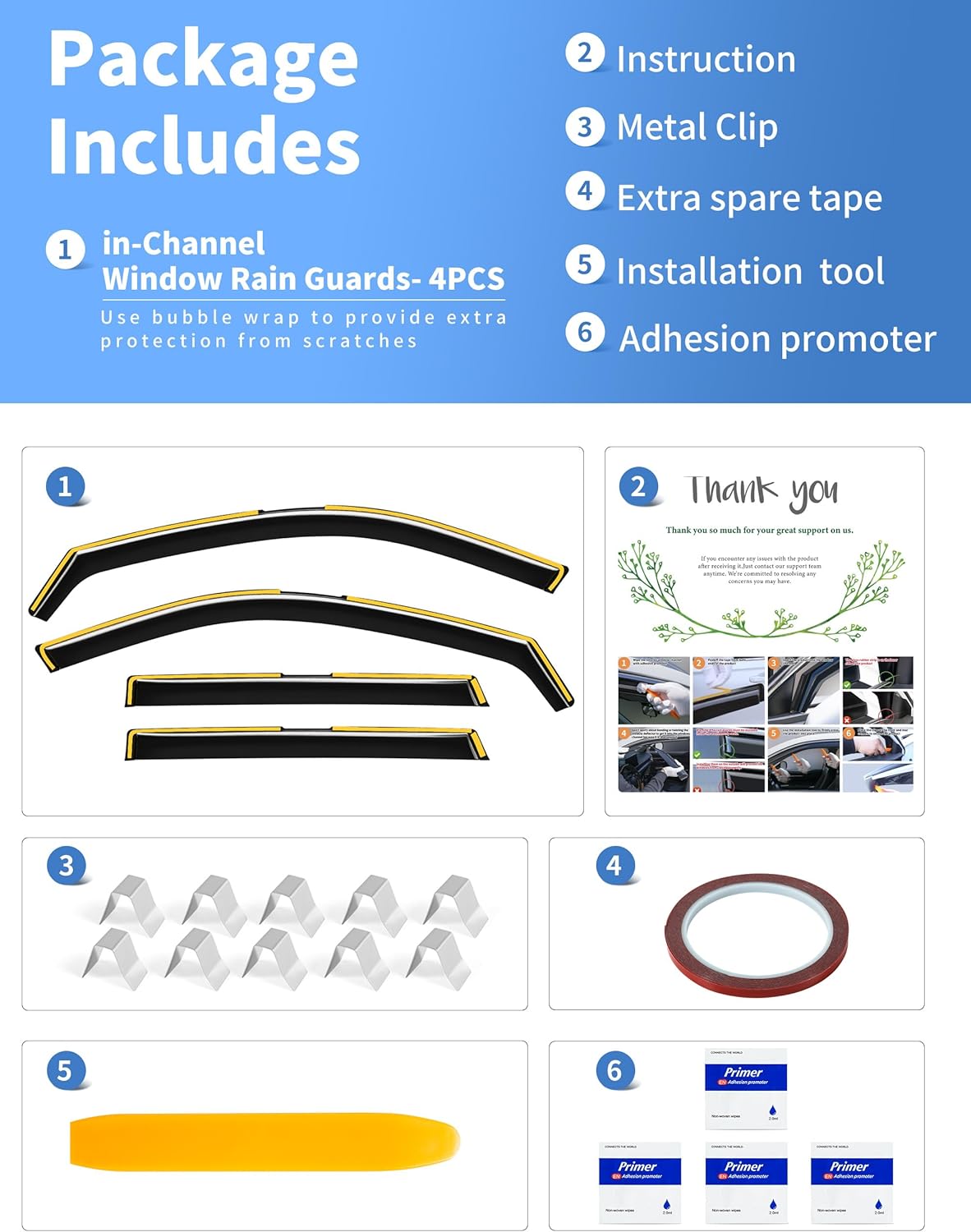 in-Channel Window Rain Guards Fit for Hyundai Palisade 2020-2025 Rain Guard Extra Durable Side Window Deflectors Visor Window Vent Visors Vent Shades Exterior Car Accessories