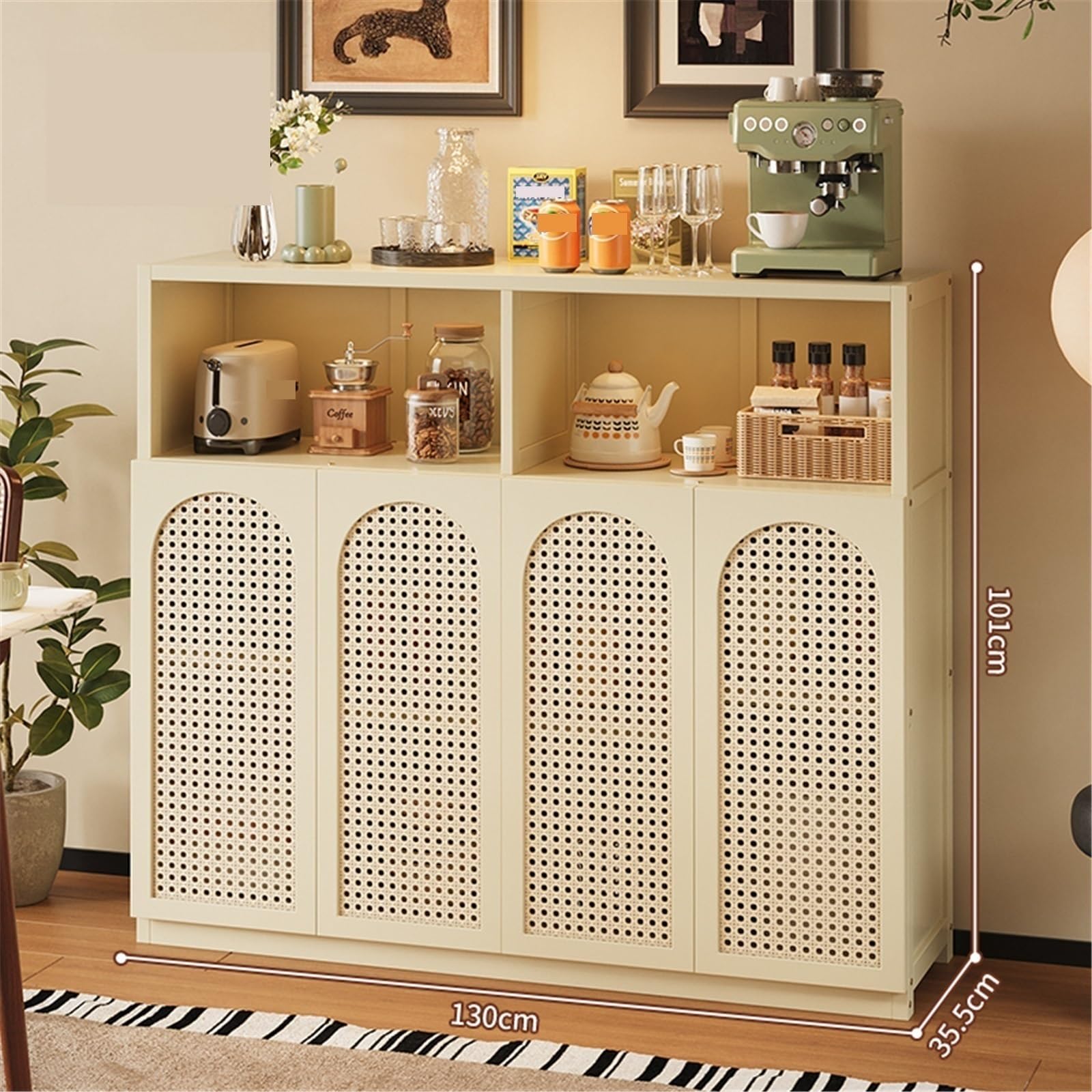 Mueble aparador Retro-Style Kitchen Sideboard Living Room Storage Floor-Standing Wall-Mounted Four Doors with Compartments Mesa de Centro Consola(Blanco)