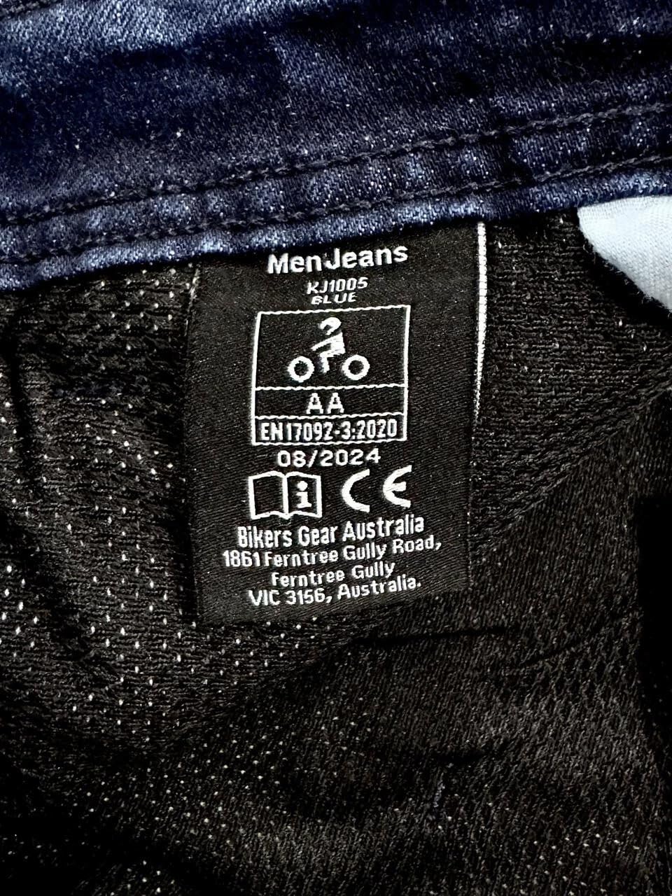 Bikers Gears UK Jean pour moto, Coupe classique avec Kevlar, fibres aramide, renforts amovibles, bleu, 48S UK / 58S EU