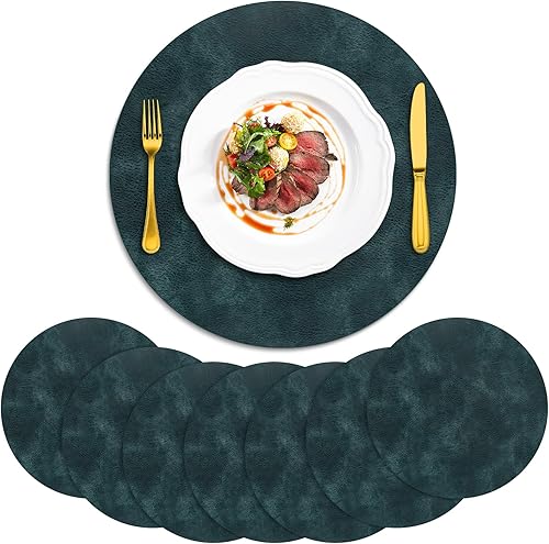 Miniatura 26 de ADRIMER Manteles individuales redondos resistentes al calor, juego de 8 manteles individuales lavables, impermeables, manteles individuales de piel