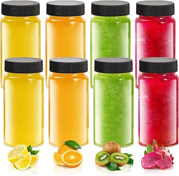 Jarsoph 8 Pack 2oz Glass Juice Shot Mini Bottles With Black Caps