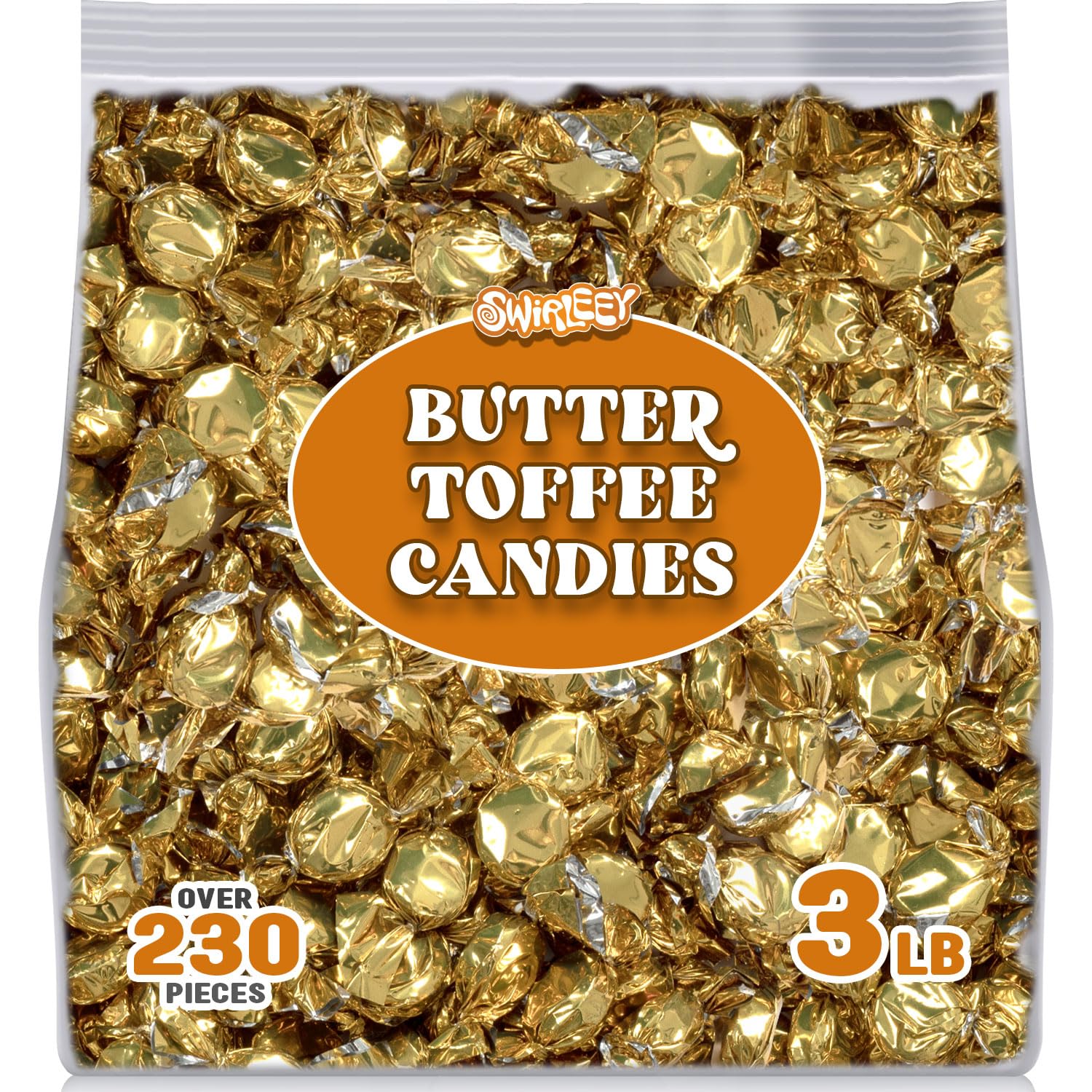 Gold Foil Candies - 3LB - Butter Toffee Candies for Candy Buffet - Classy Wedding Candy Favors - Rich Smooth Toffee Candy Individually Wrapped