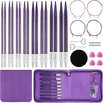 BsHooker Interchangeable Circular Knitting Needles Set with Case,3.5mm-6.5mm Birch Wood Knitting Needles Set with Cables,Complete Accessories