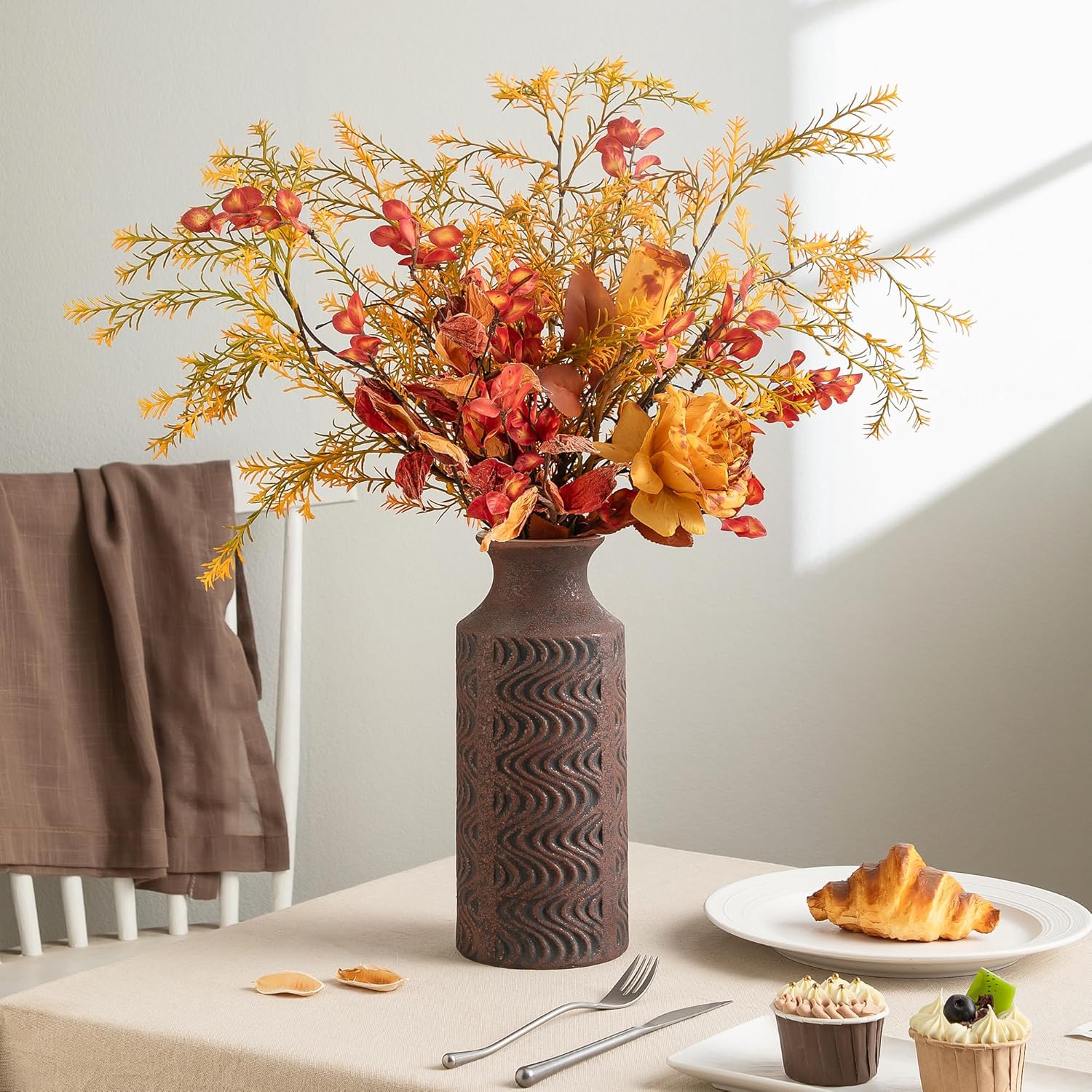 Rustic Vase - Ceramic Decorative Vases - 11 in Tall Vintage Bud vase - Flower Vases for Home Decor - Chirstmas vases - Tabletop Red Vases for Centerpieces - Vintage Style Farmhouse Vase by Lyeec - Image 8