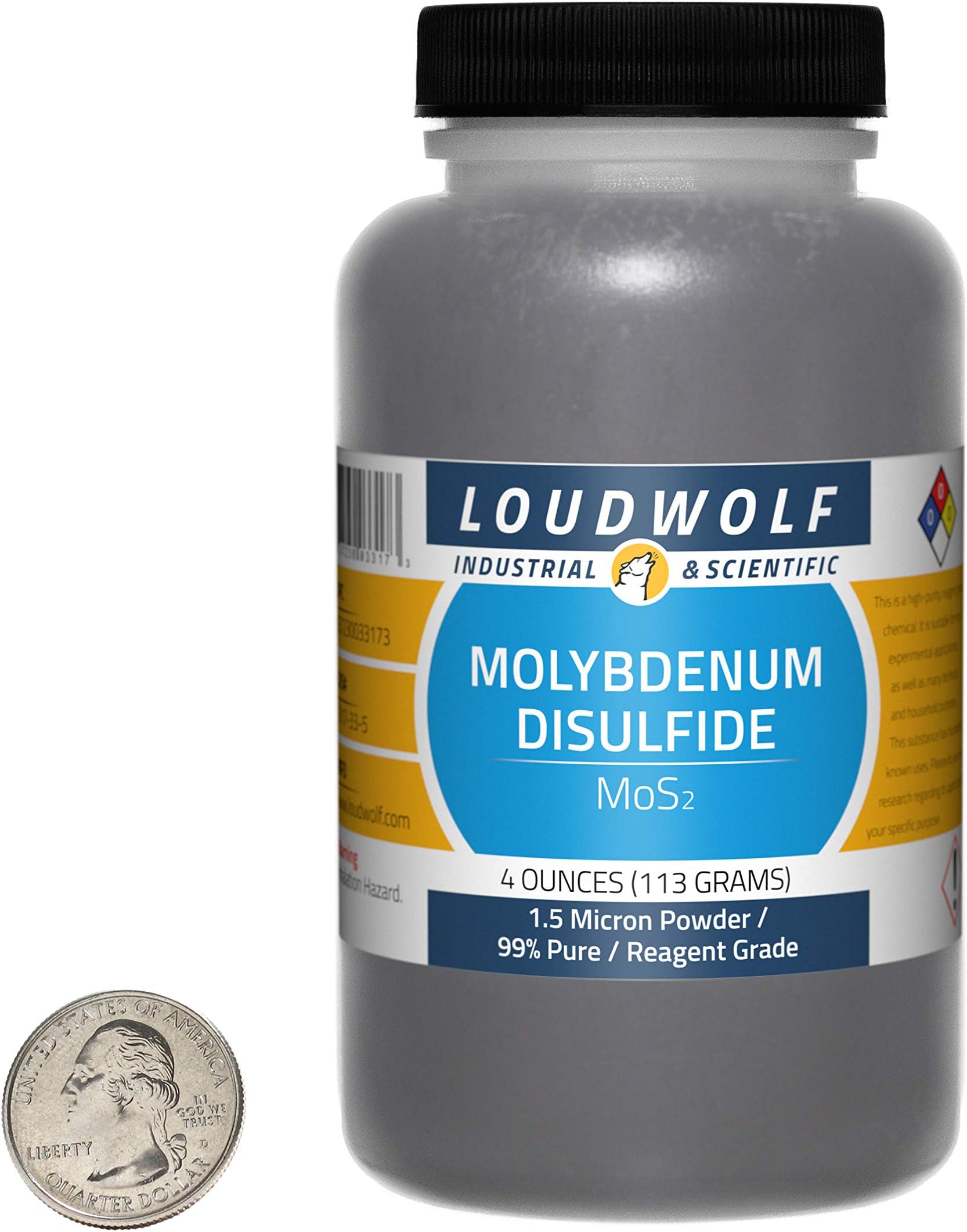 Molybdenum Disulfide / 4 Ounce Bottle / 99% Pure Reagent Grade / 1.5 Micron Powder