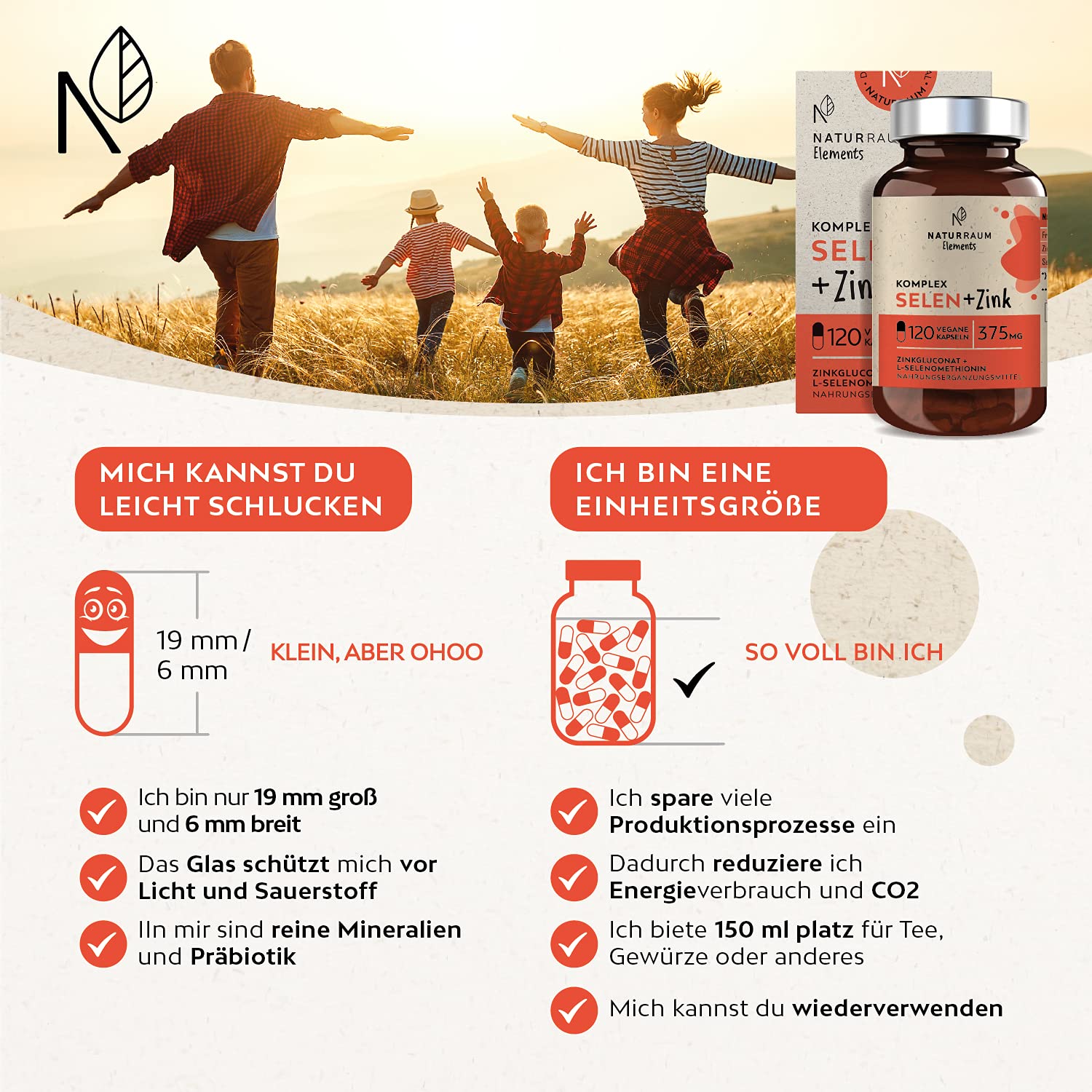 Selen + Zink Komplex Kapseln I 120 Extra kleine Kapseln I 200 mcg L-Selenmethionin + 15mg Zinkgluconat I hochdosiert für veganer & Vegetarier I ohne Magnesiumstearat