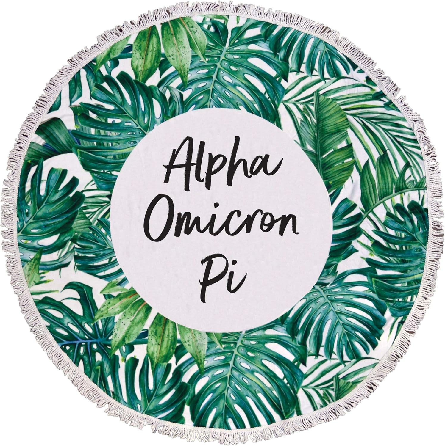 Sorority Shop Alpha Omicron Pi Palm Design Round Beach Towel with Fringes - 60", Round Beach Blanket, Soft Microfiber, Lightweight and Durable AOP Beach Towel Blanket, Water Absorption, Quick Dry