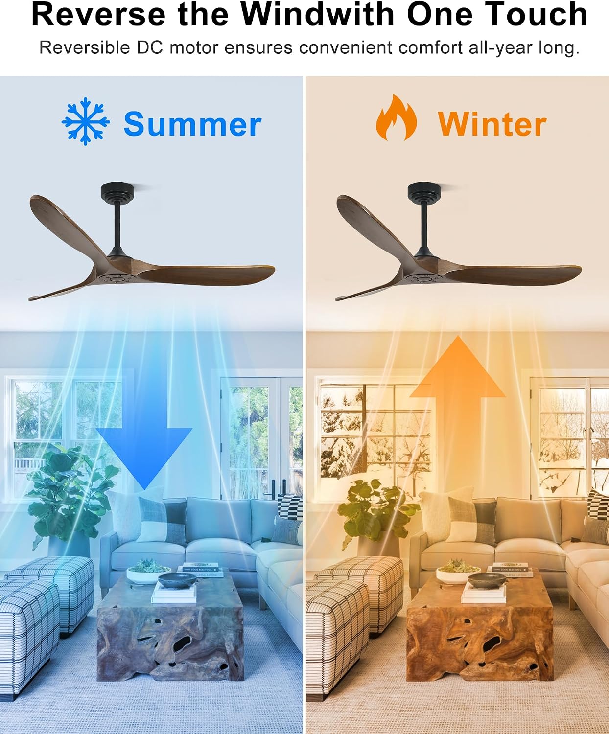 52 Inch Outdoor Ceiling Fans without Lights, Smart Wood Ceiling Fan no Light with Remote Control & Alexa/Google, Outdoor Fan for Patios Farmhouse 3 Blades High CFM Ceiling Fans Bronze