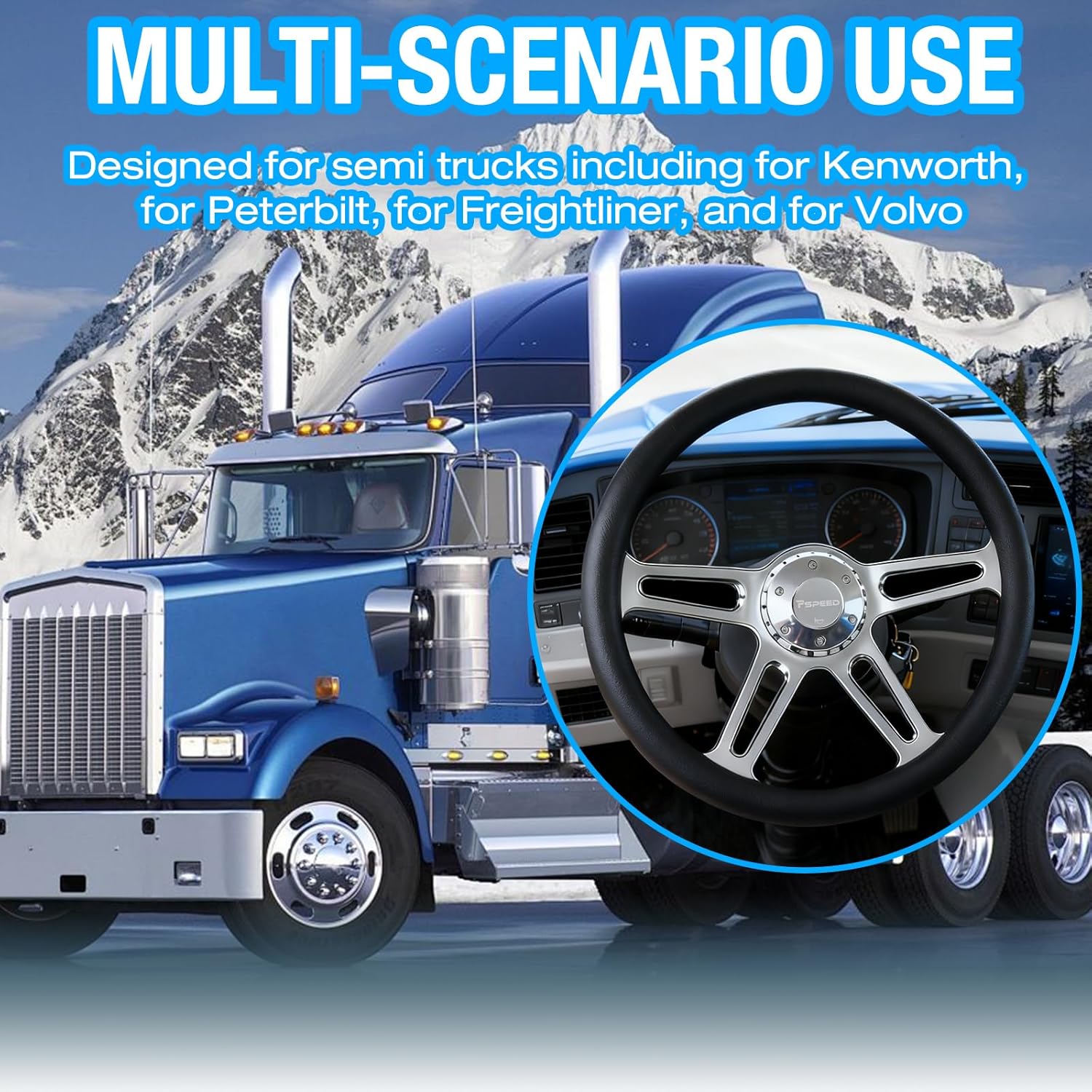18 inch Truck Steering Wheel 5-Bolt 4-Spoke Design Chrome-Plated Aluminum Alloy,Deep Dish 50mm,Fit for Kenworth, for Peterbilt, for Volvo Semi Trucks,for Freightliner 18 in steering wheel