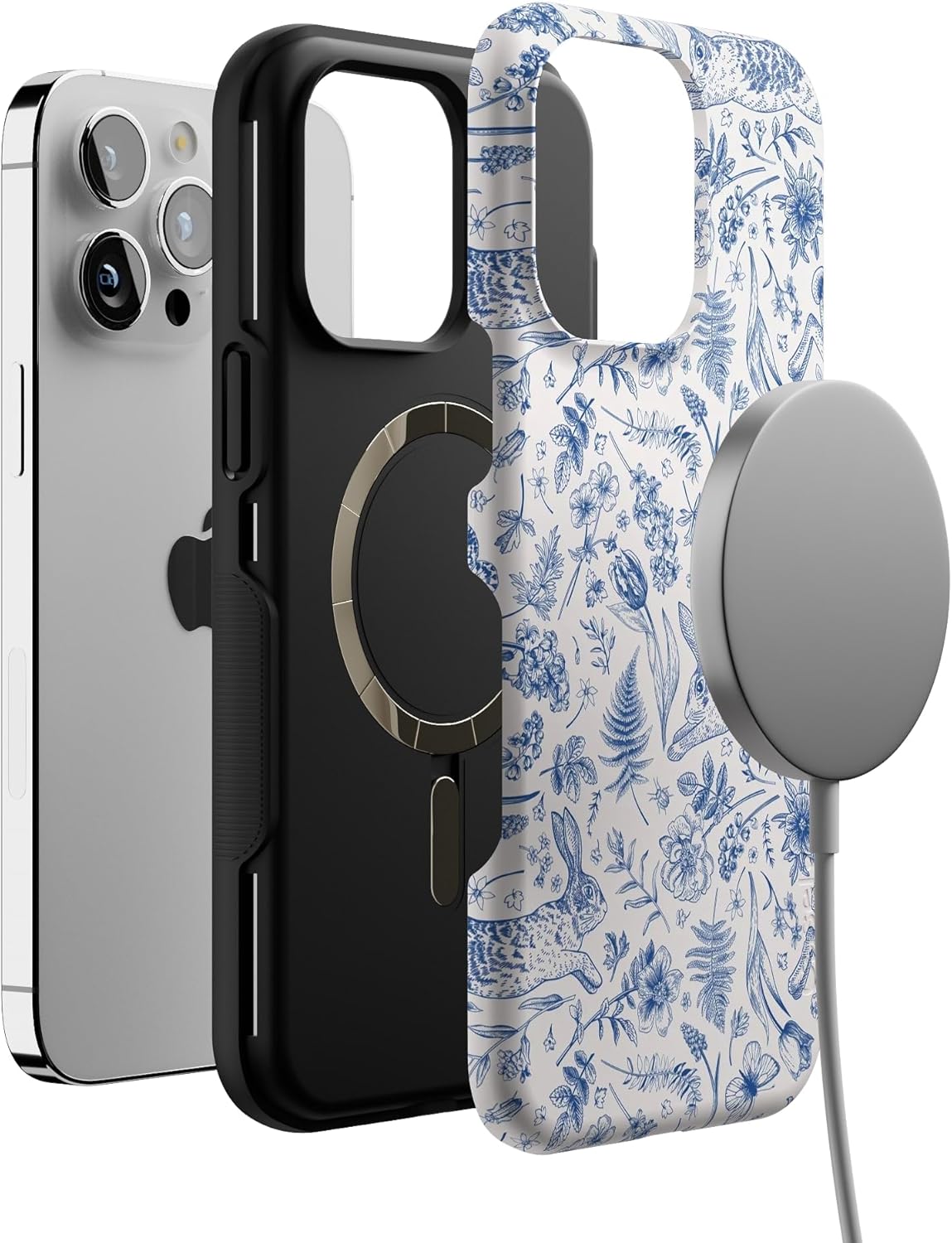 Casely iPhone 14 Pro Max Case | Bunny Toile | Hop & Bloom | Bold Protective Design | Compatible with MagSafe