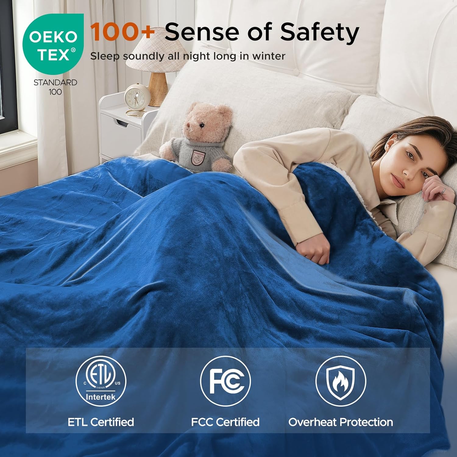 Electric Blanket 62x84in Heated Blanket Twin Size - Soft Flannel Heating Blanket with 9 Heating Level & 2-10 Hour Auto Off, Chair Heated Blanket for Winter, Gift for Grandma, Blue - Image 6