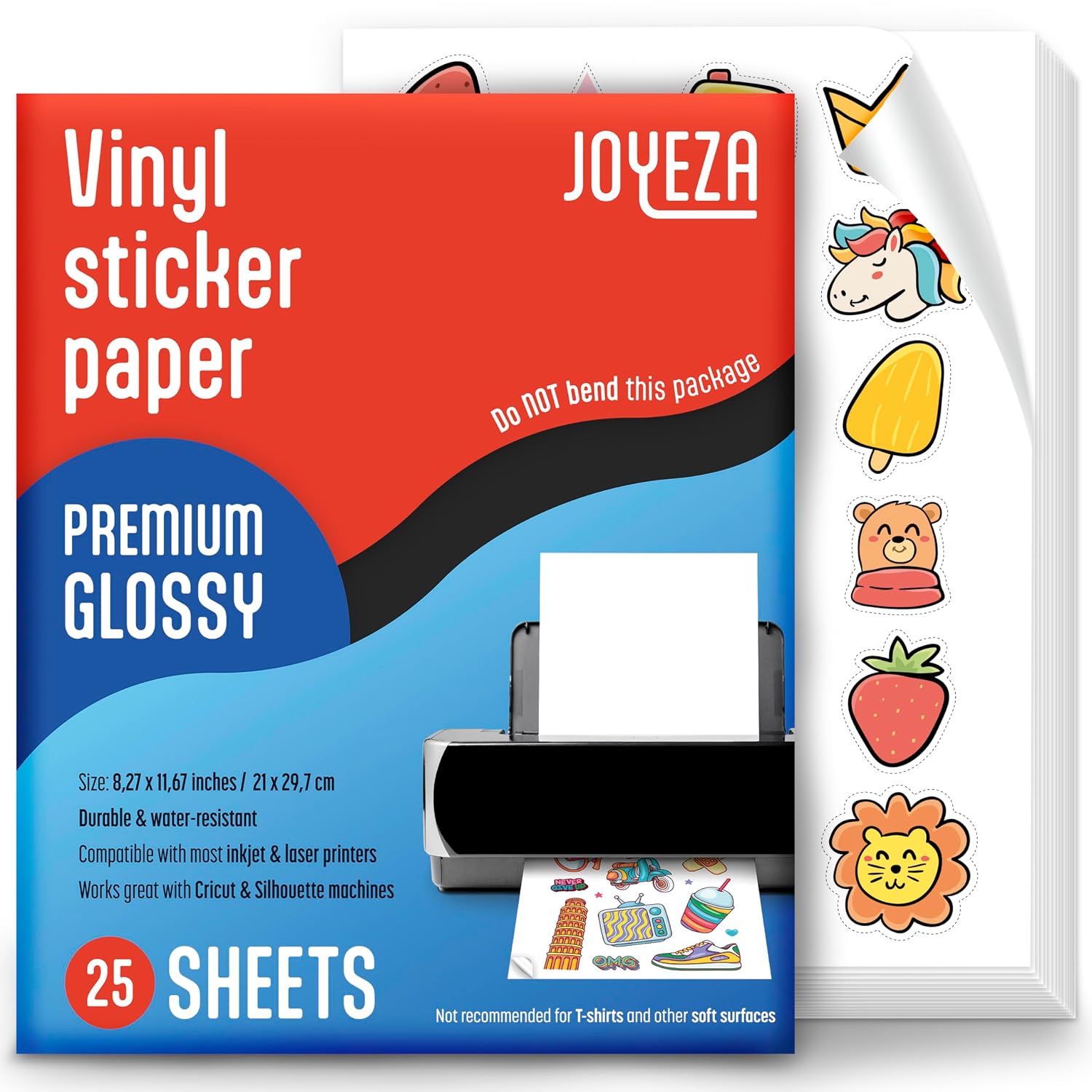 JOYEZA Premium Printable Vinyl Sticker Paper for Inkjet Printer - 25 ...