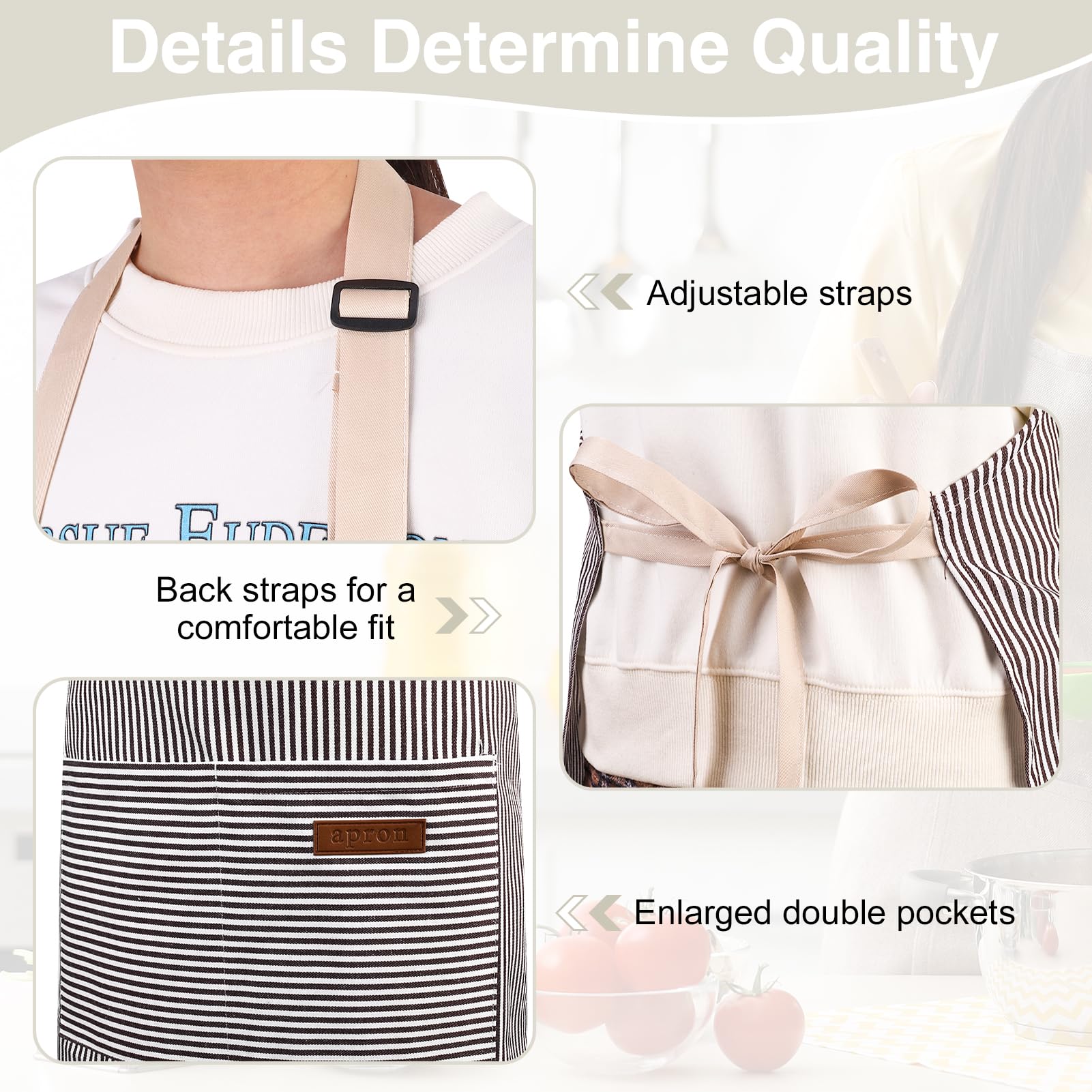 saerryor 2 Pack Unisex Adjustable Bib Apron with Pockets Cooking Kitchen Chef Women Men Aprons for Home Kitchen,Restaurant,Coffee House,Black,Grey - Image 3