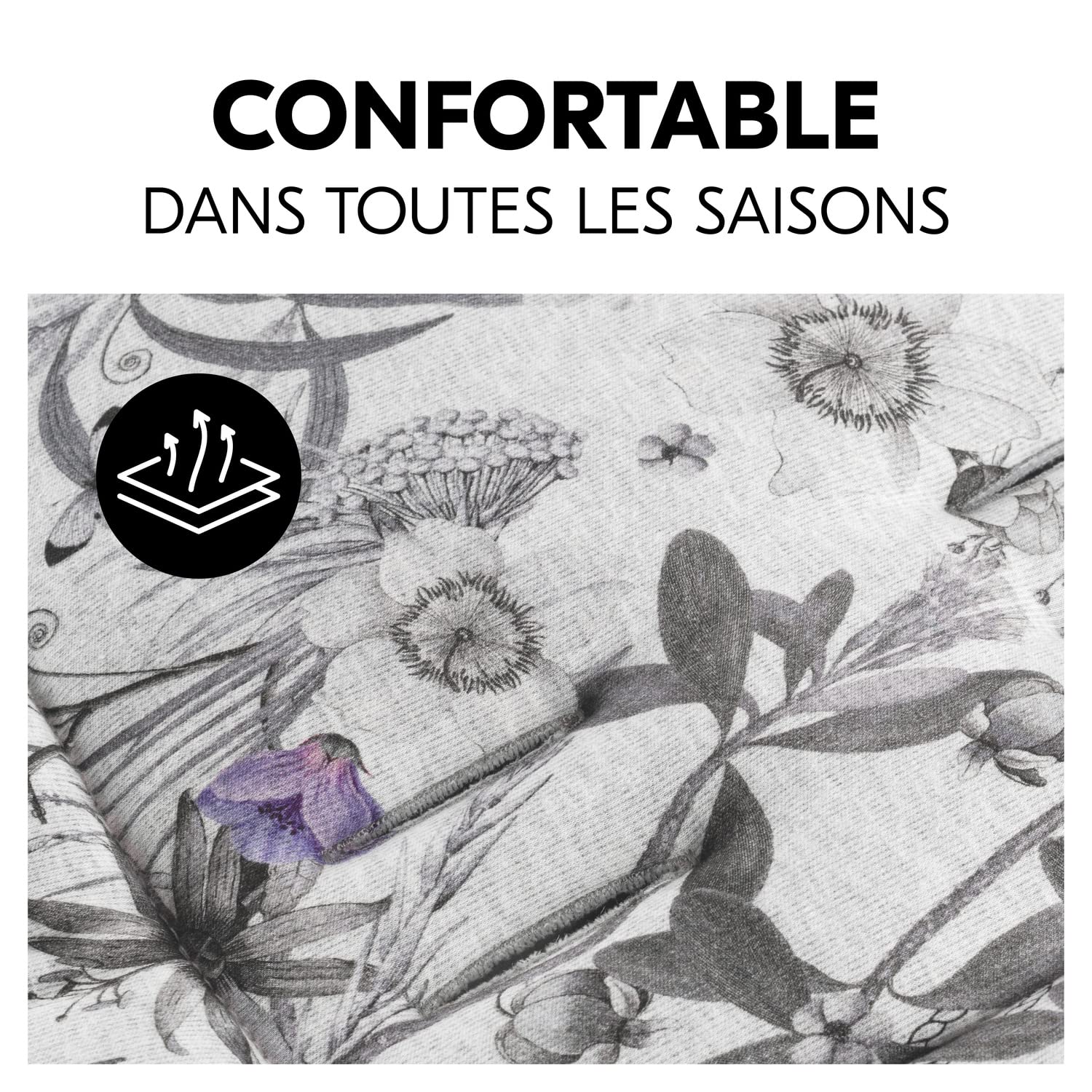hauck Coussin Poussette Universelle - Également pour Nacelle Bébé, Remorque Velo Enfant - Coton, Respirant, Doux, Facile à Installer, Été et Hiver - Fleurs Gris