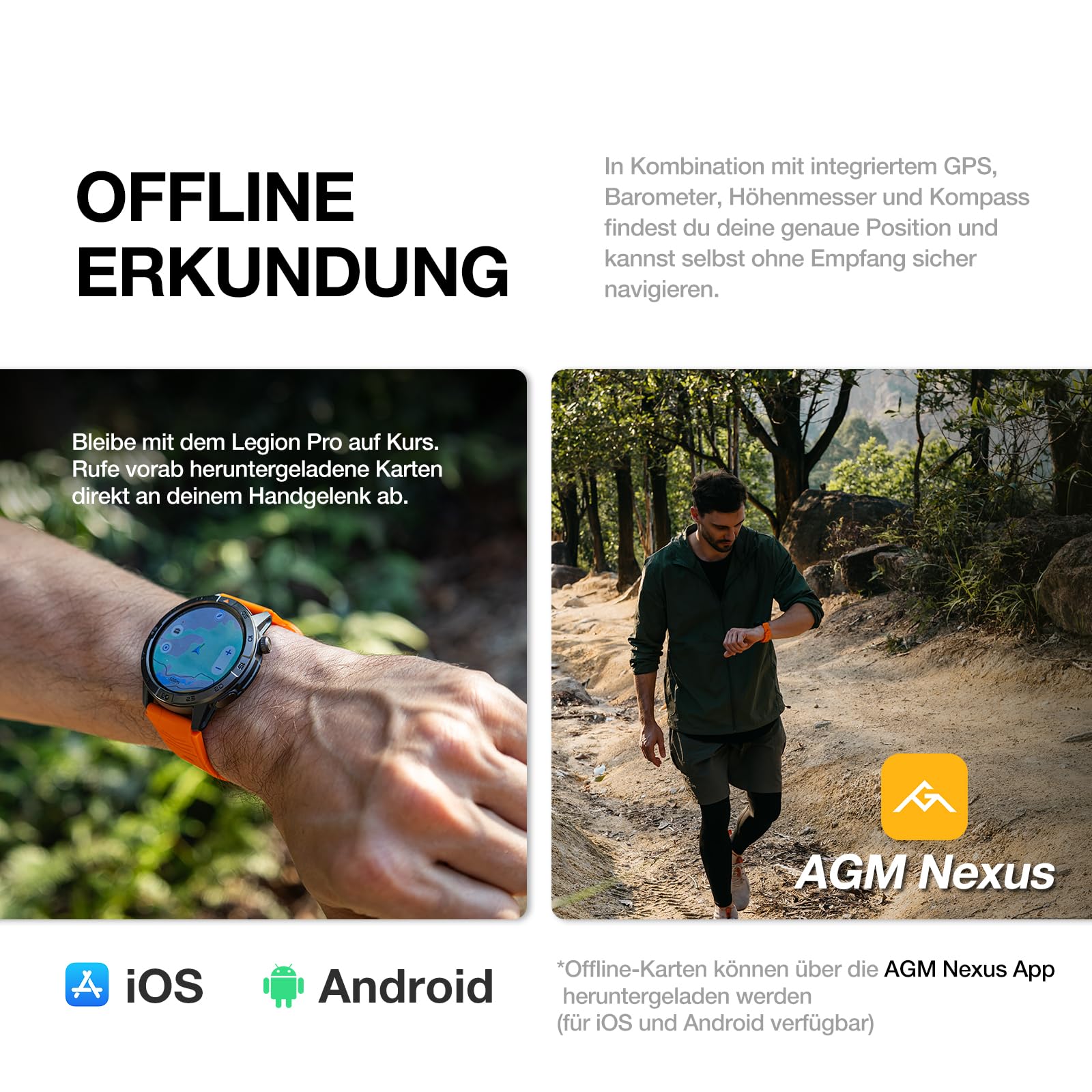 AGM Legion Pro Militär Smartwatch Herren, Robuste Fitnessuhr Wasserdicht 5ATM, 1,43" AMOLED Outdoor Sportuhr mit GPS, Offline-Karten für Routenaufzeichnung, MIL-STD-810H, Anrufe, 2 Armbänder